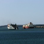 Irish ferry passing tanker