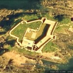 Google Earth image of Thorne Island Fort. Note ship wreck on E coast.