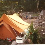 Camping outside The Anchorage. This photo was taken many years ago when The Anchorage was being built.