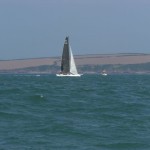 A very fast moving trimaran off Sandy Haven.